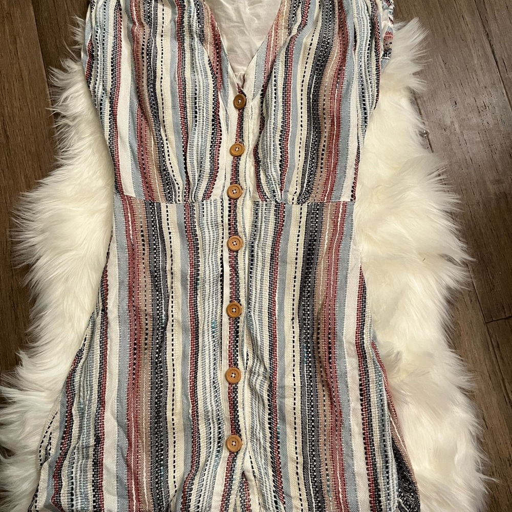 Blue rain striped dress with wooden buttons